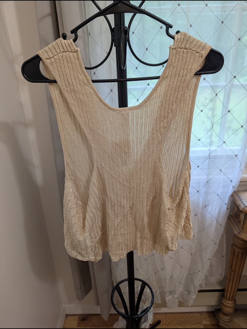 Free People Cream Ribbed Button-Front Tank Size XL - Picture 3 of 3